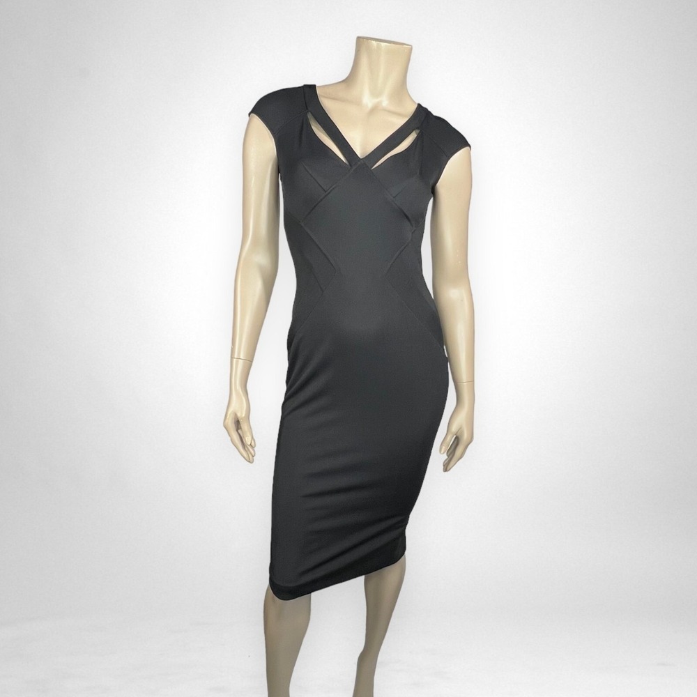 ZAC POSEN Joni V-Neck Cutout Cap-Sleeve Cocktail Black Dress 4